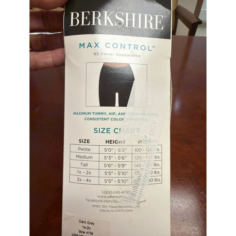 Berkshire Max Control Tights Dark Grey Queen 1x-2x Style 4739 Opaque Pantyhose